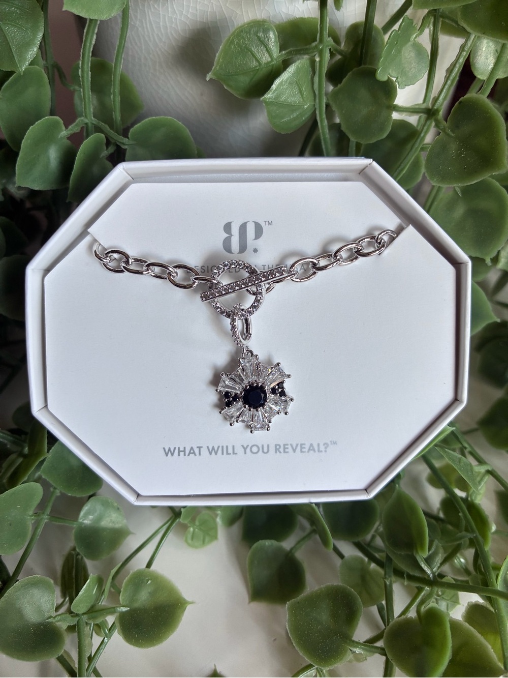 NWT Bomb Party The Avery Black Onyx & CZ Rhodium Toggle Chunky Chain Necklace